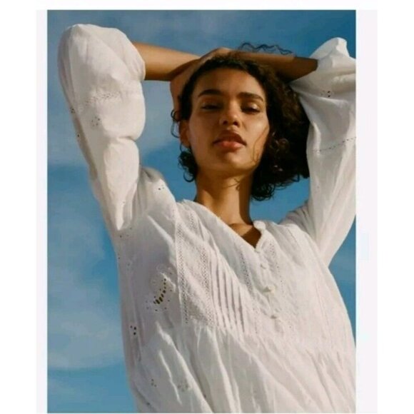 Zara The Mariah Dress Sz M White Eyelet Embroidered Fairy Peasant 5598 050 - Picture 4 of 10